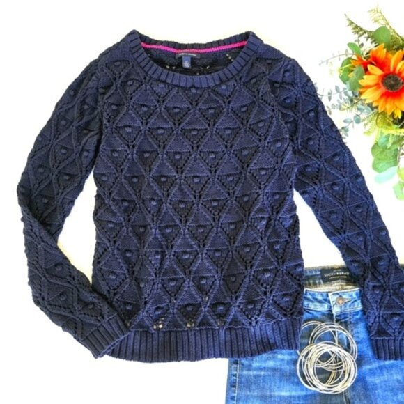 Tommy Hilfiger Women's Sweater Size Large Navy Blue Rounded Neck Preppy Knit - Picture 12 of 12